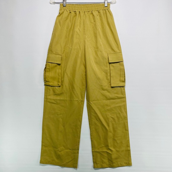 SHEIN Pants - SHEIN Women Mustard Cargo Pants Elastic Waist Wide Leg Size S
